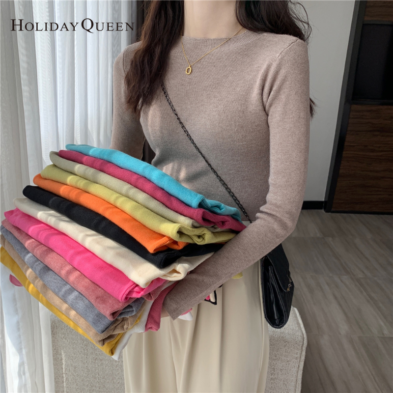 HolidayQueen 2022 Fall/Winter Full Color Basics All-match Solid Color Top Knit Sweater 15 Colors Free Shipping HQ1778